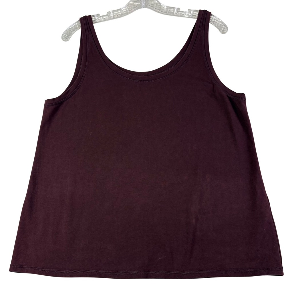 Eileen Fisher 1X Burgundy Organic Cotton Scoop Neck Tank Top Basic Minimalist